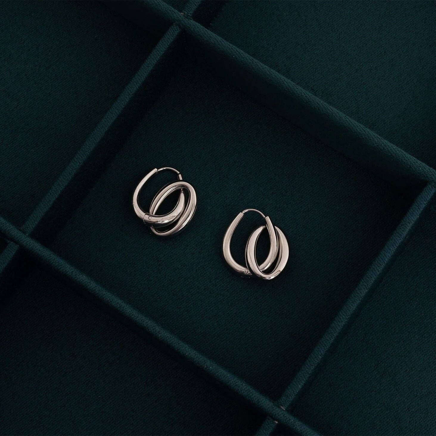 18K Gold PVD Stainless Steel Double Hoop Dangle Earrings