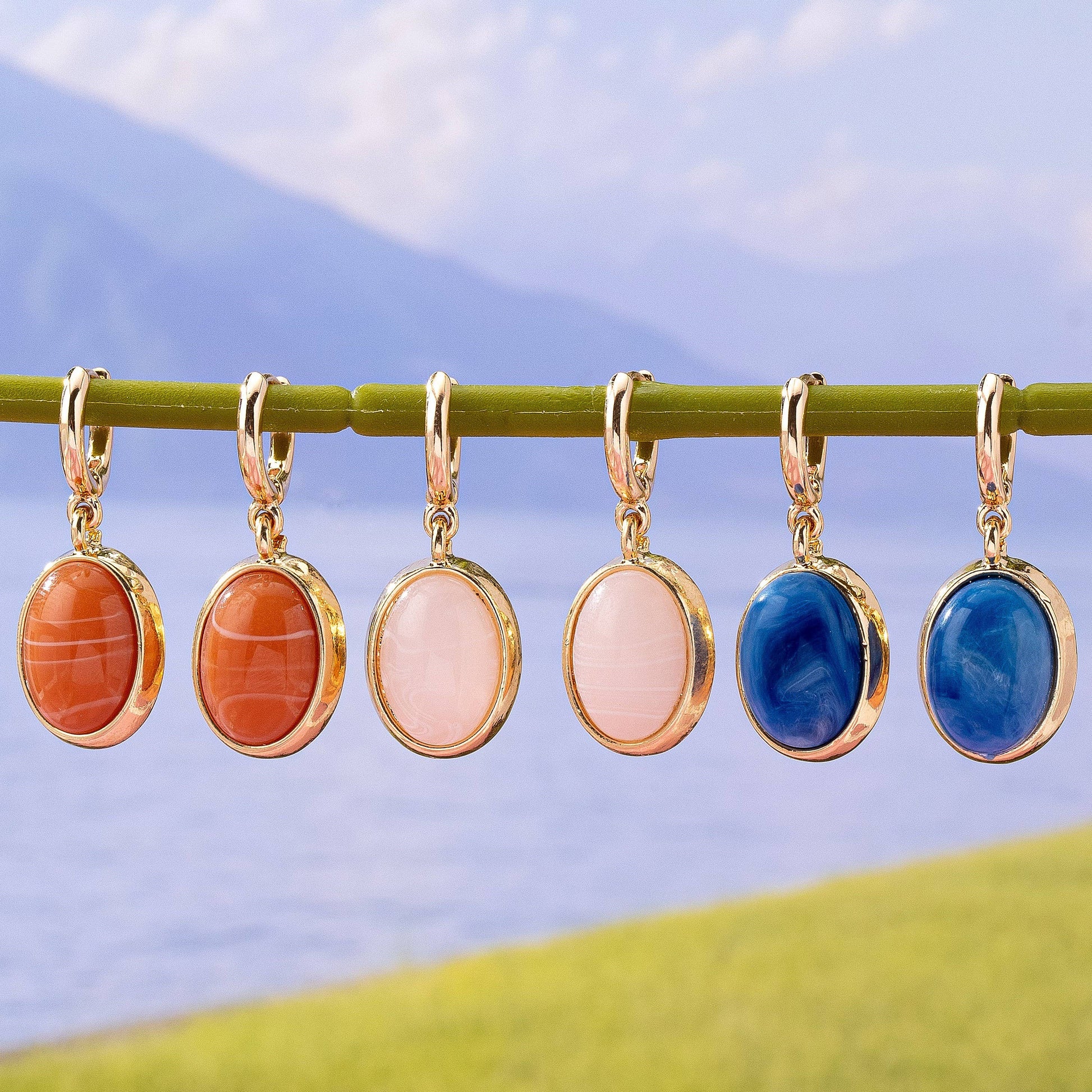 Oval Stone Drop Hoop Earring | 80E61563