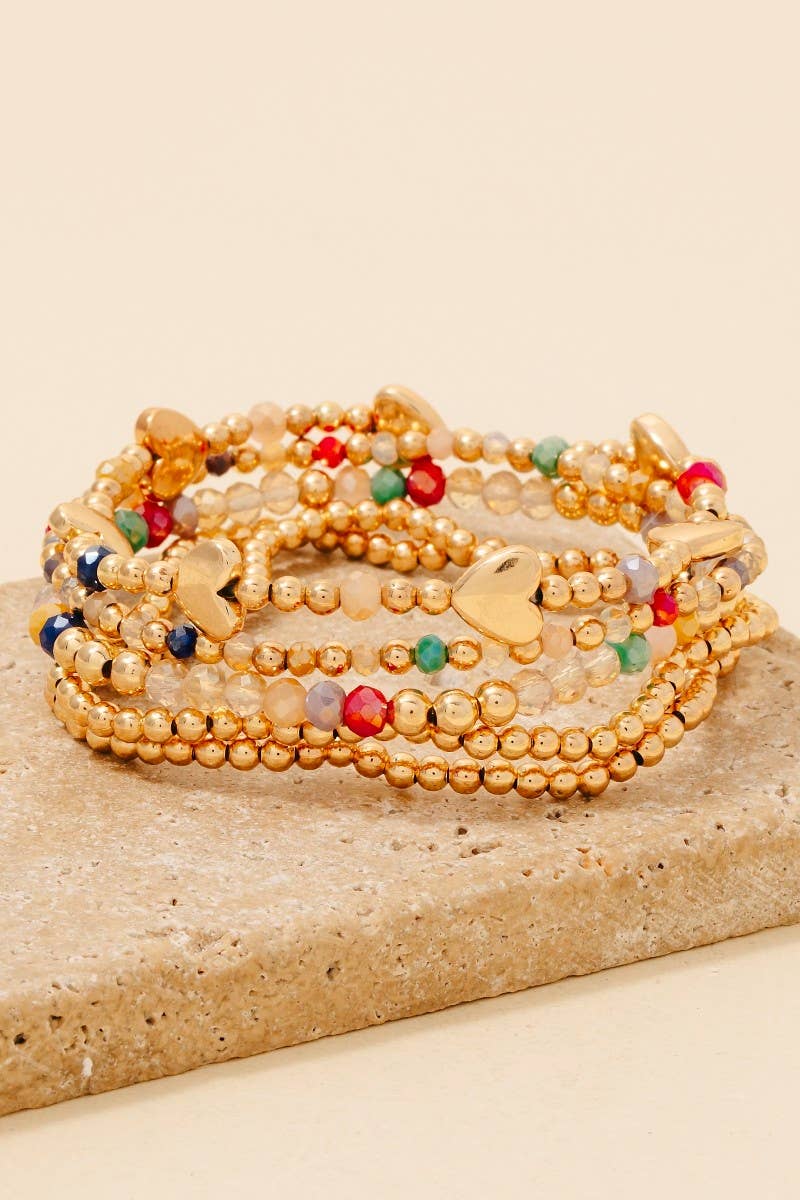 Mixed Beaded Heart Charms Bracelet Set