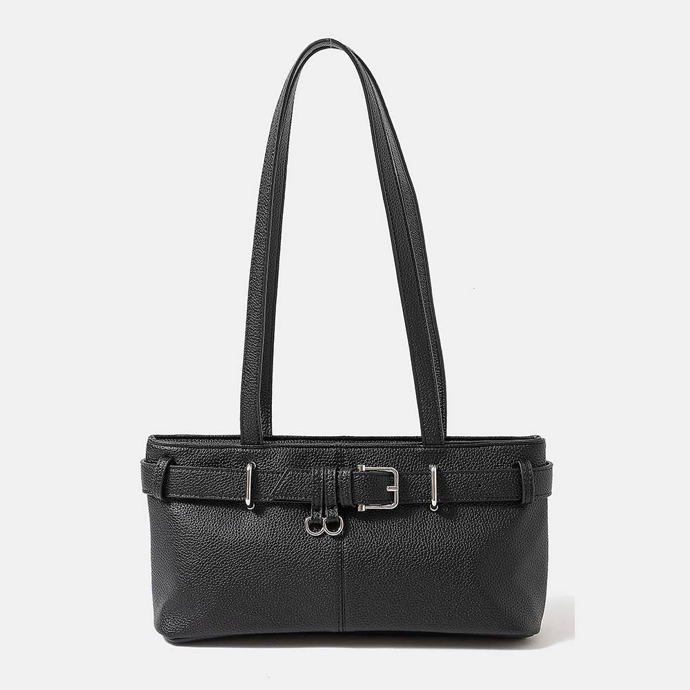 Belt Strap Textured Faux Leather Hand Bag