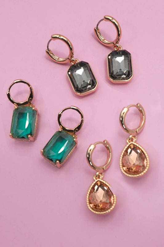Rectangle & Teardrop Stone Drop Hoop Earrings | 80E61554