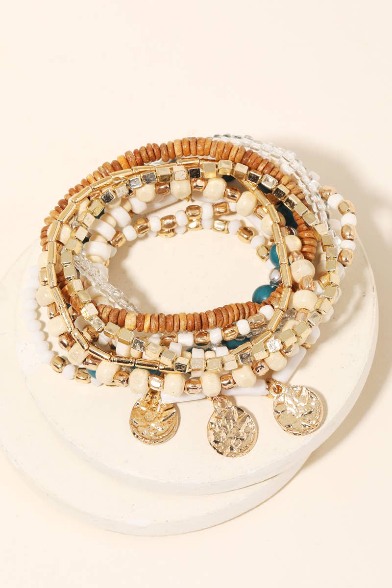 Assorted Multi Bead Coin Bracelet Set