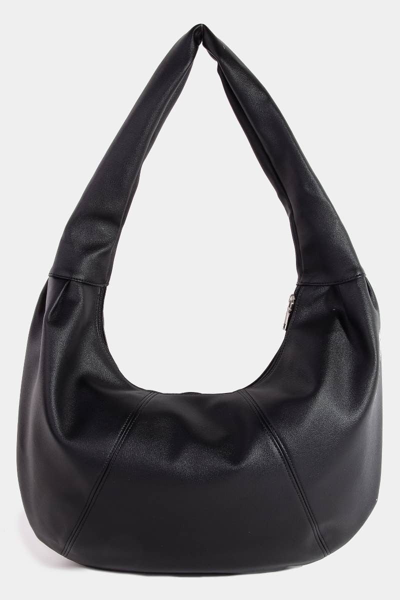 Panel Stitch Crescent Faux Leather Shoulder Bag