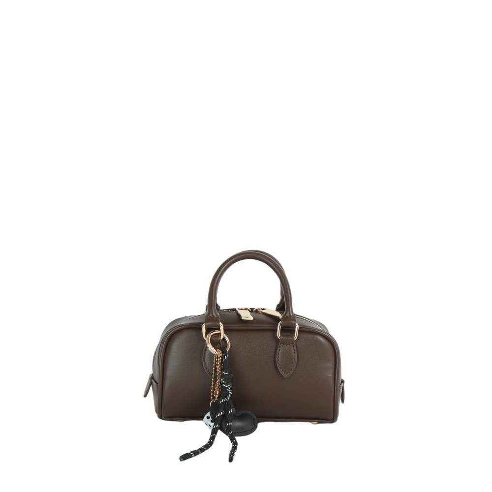 Vegan Leather Mini Boston Bag With Dice Charm