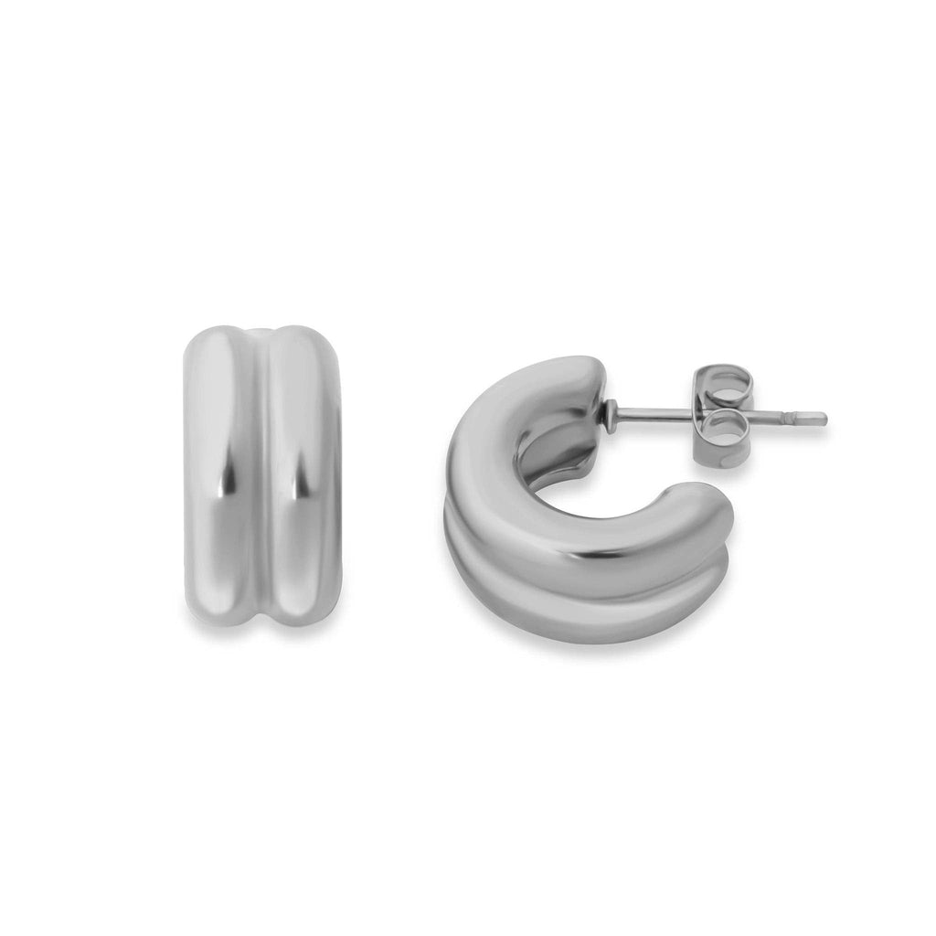 18K Gold Stainless Steel Double Hoop Stud Huggie Earrings