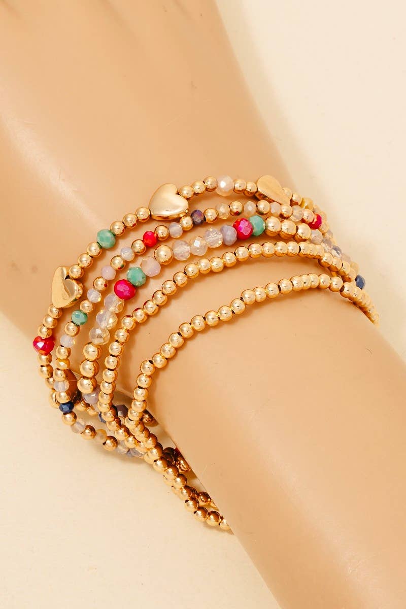 Mixed Beaded Heart Charms Bracelet Set