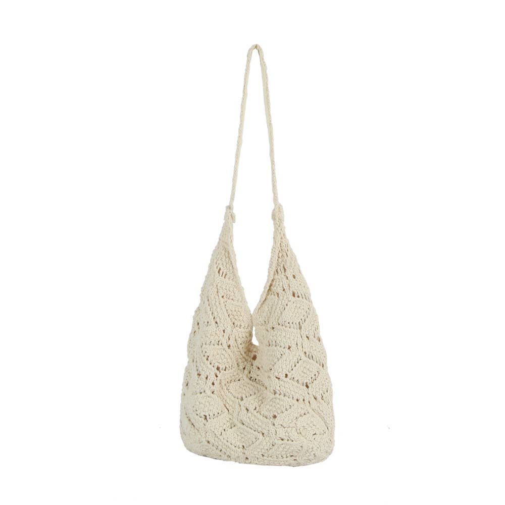 Floral Crochet Knit Cotton Shoulder Bag