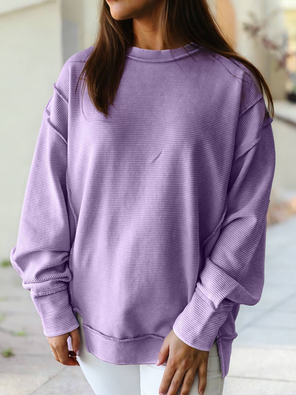 Valentine's day Ribbed Exposed Seam Detail Baggy Pullover
