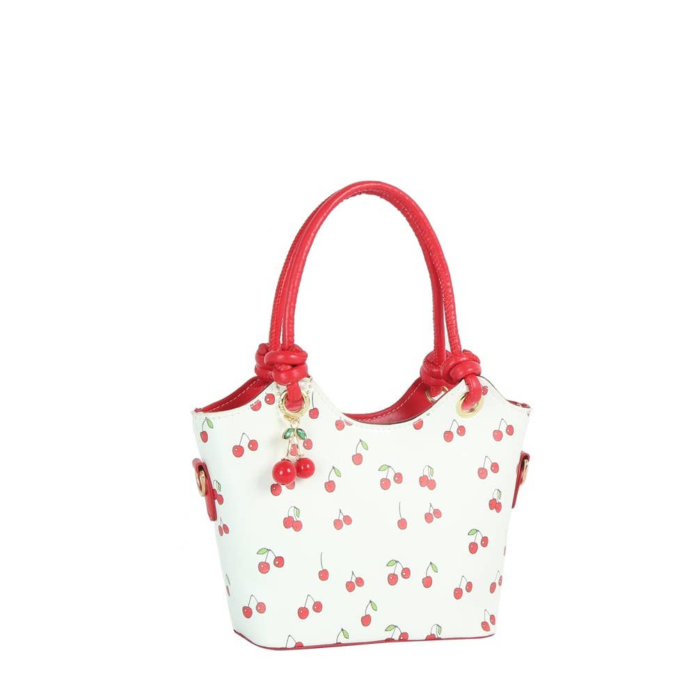 Cherry Print Mini Bucket Tote Bag