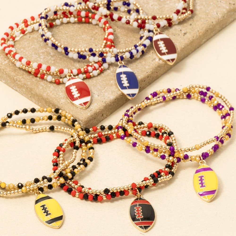Game Day Colors Enamel Football Beaded Bracelet