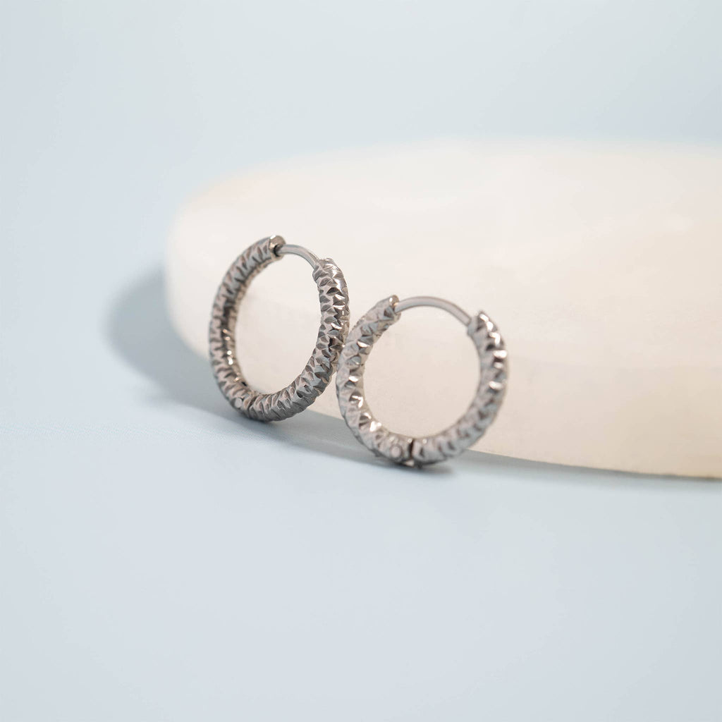 18K Gold PVD Stainless Steel Textured Huggie Hoop Earrings / ERJ0012