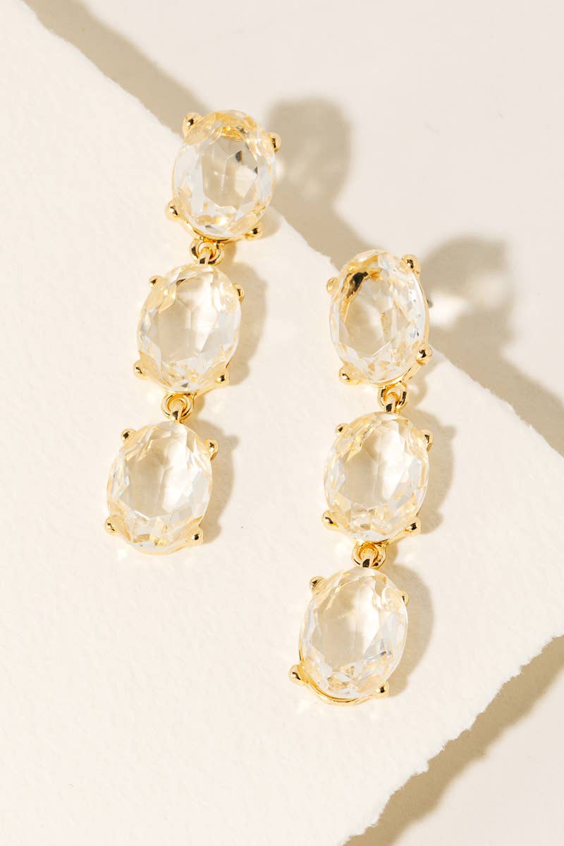 Triple Faceted Gem Dangle Earrings