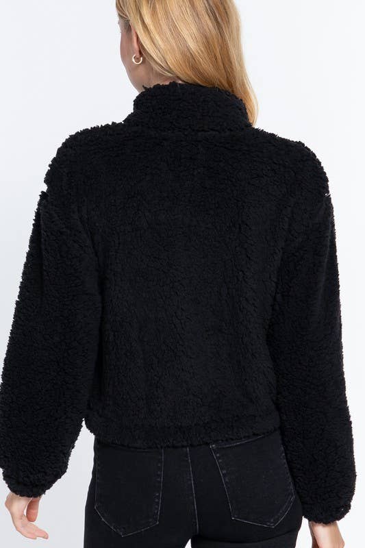 Long Sleeve Mock Neck Faux Fur Zip-up Jacket