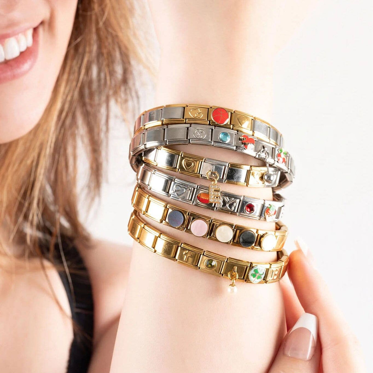 18K Gold PVD Stainless Steel Italian Charm Bracelet