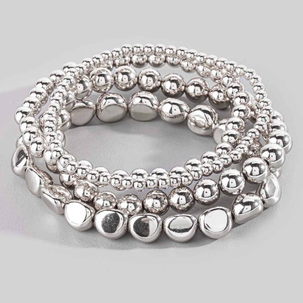 Mixed Irregular Metallic Beaded Bracelet Set