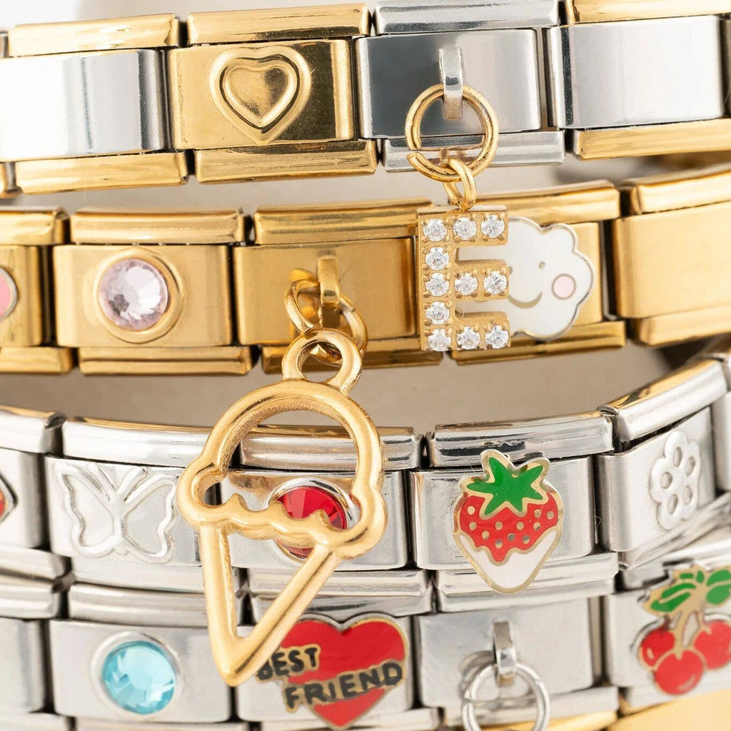 18K Gold PVD Stainless Steel Italian Charm Bracelet