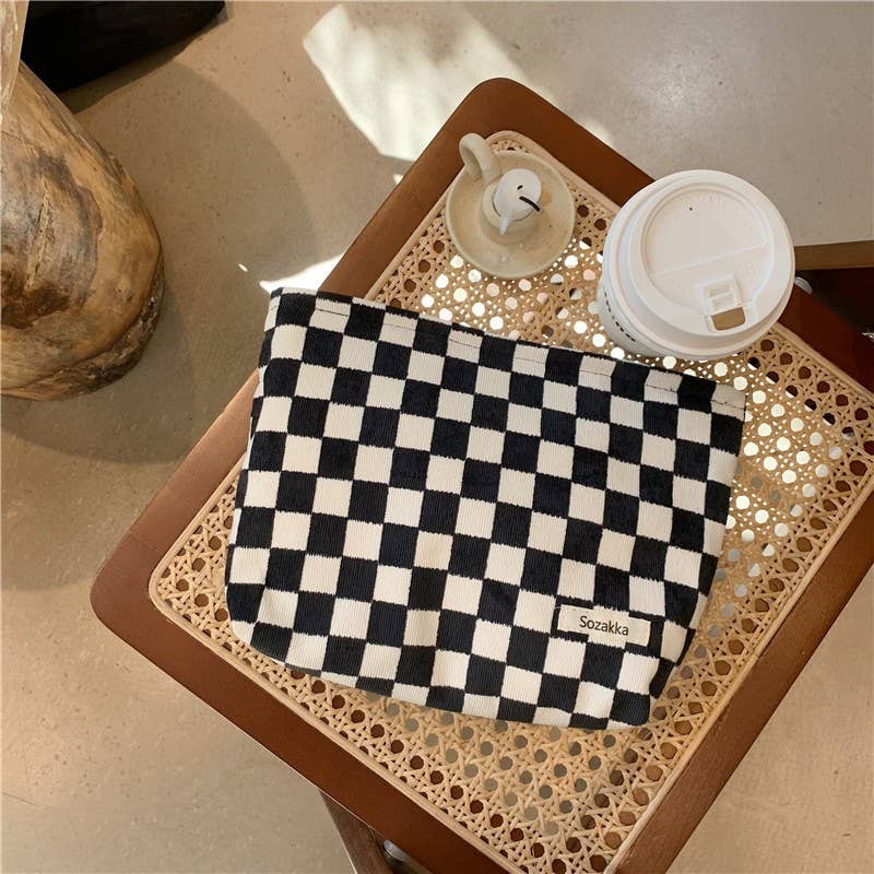 TRAVEL CHECKER GINGHAM COSMETIC MAKEUP POUCH BAG | 40P571