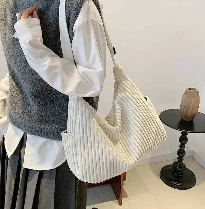 Corduroy casual Quilted Shoulder Tote Bag | 40P582