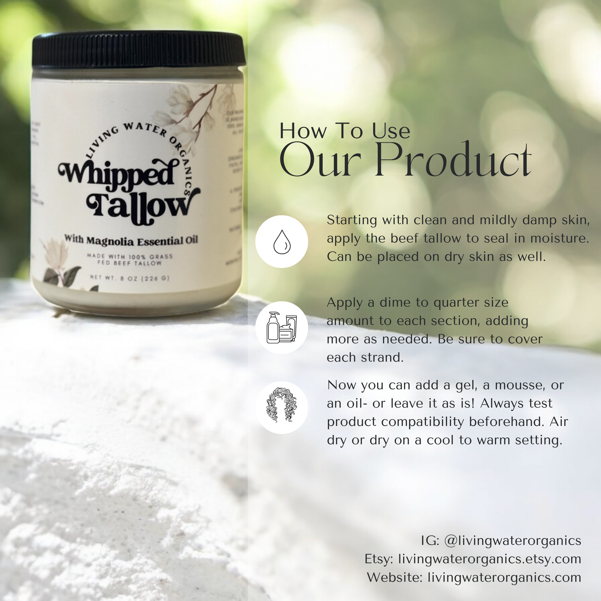 Whipped Tallow for Face, Hair, and Skin, Natural Tallow