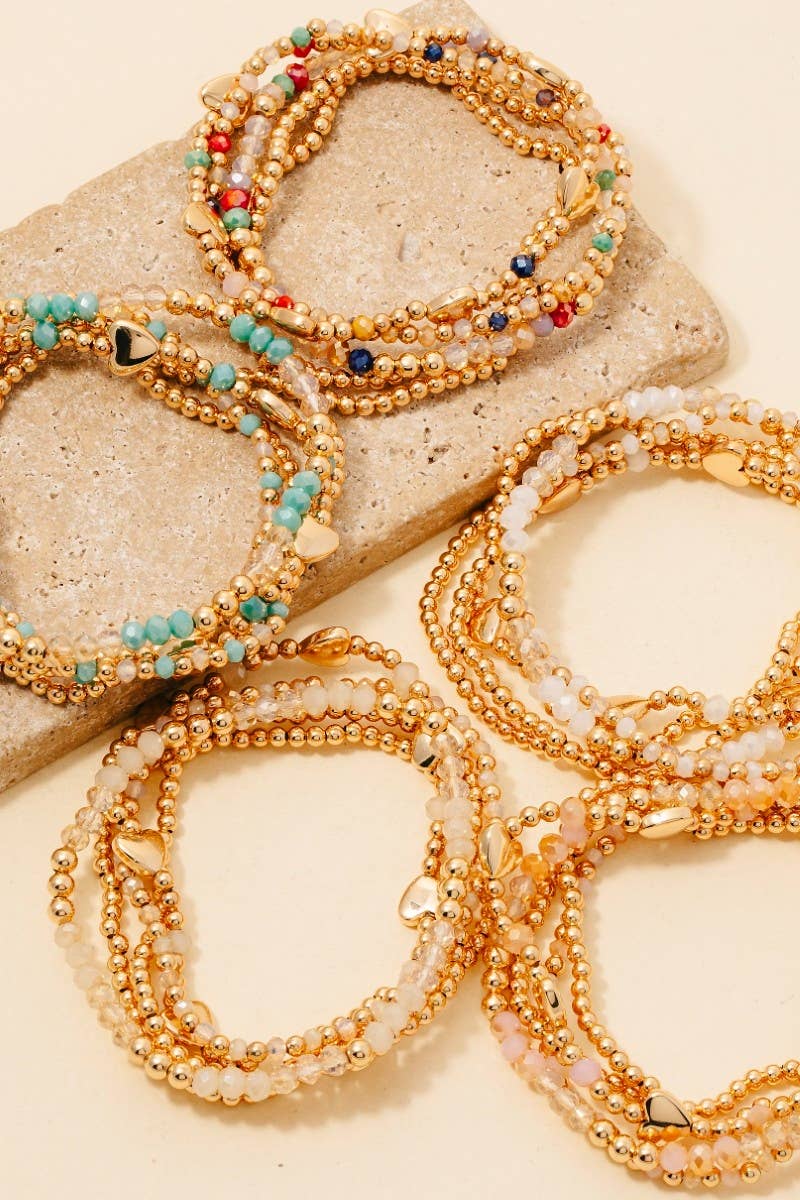 Mixed Beaded Heart Charms Bracelet Set