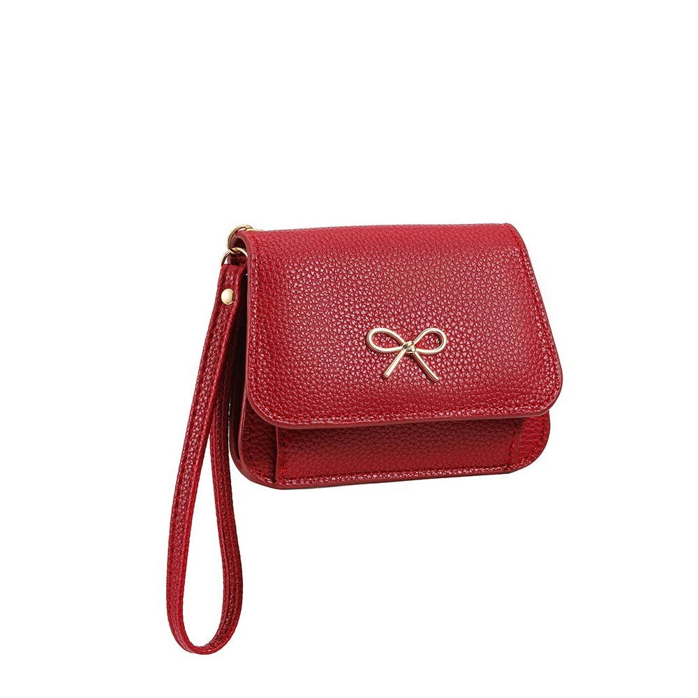 Bow Charm Vegan Leather Flap Wristlet