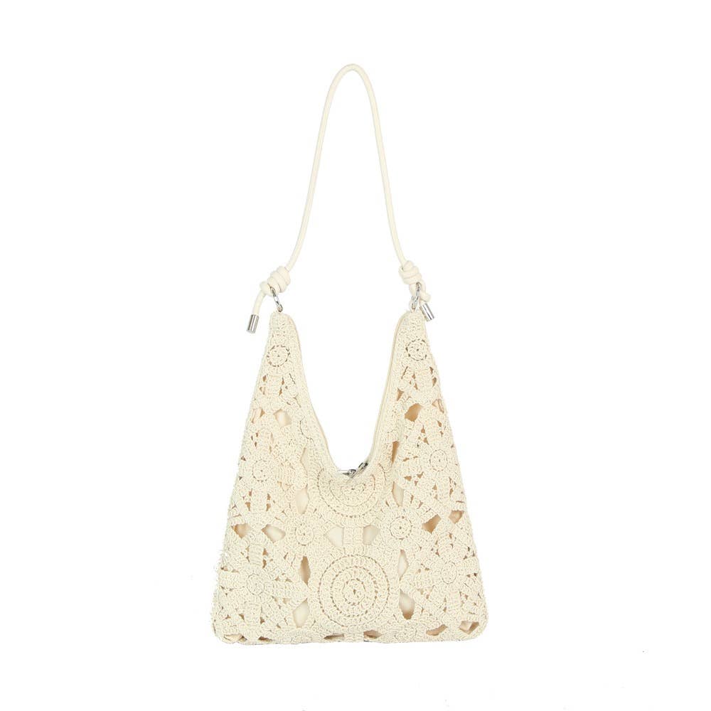 Crochet Floral Cutout Slouch Hobo Bag
